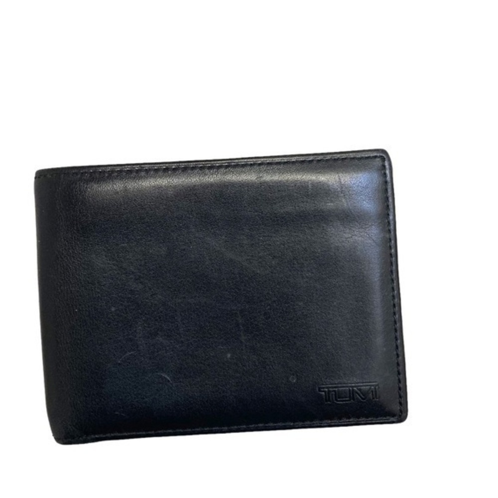Tumi mens bifold black leather wallet